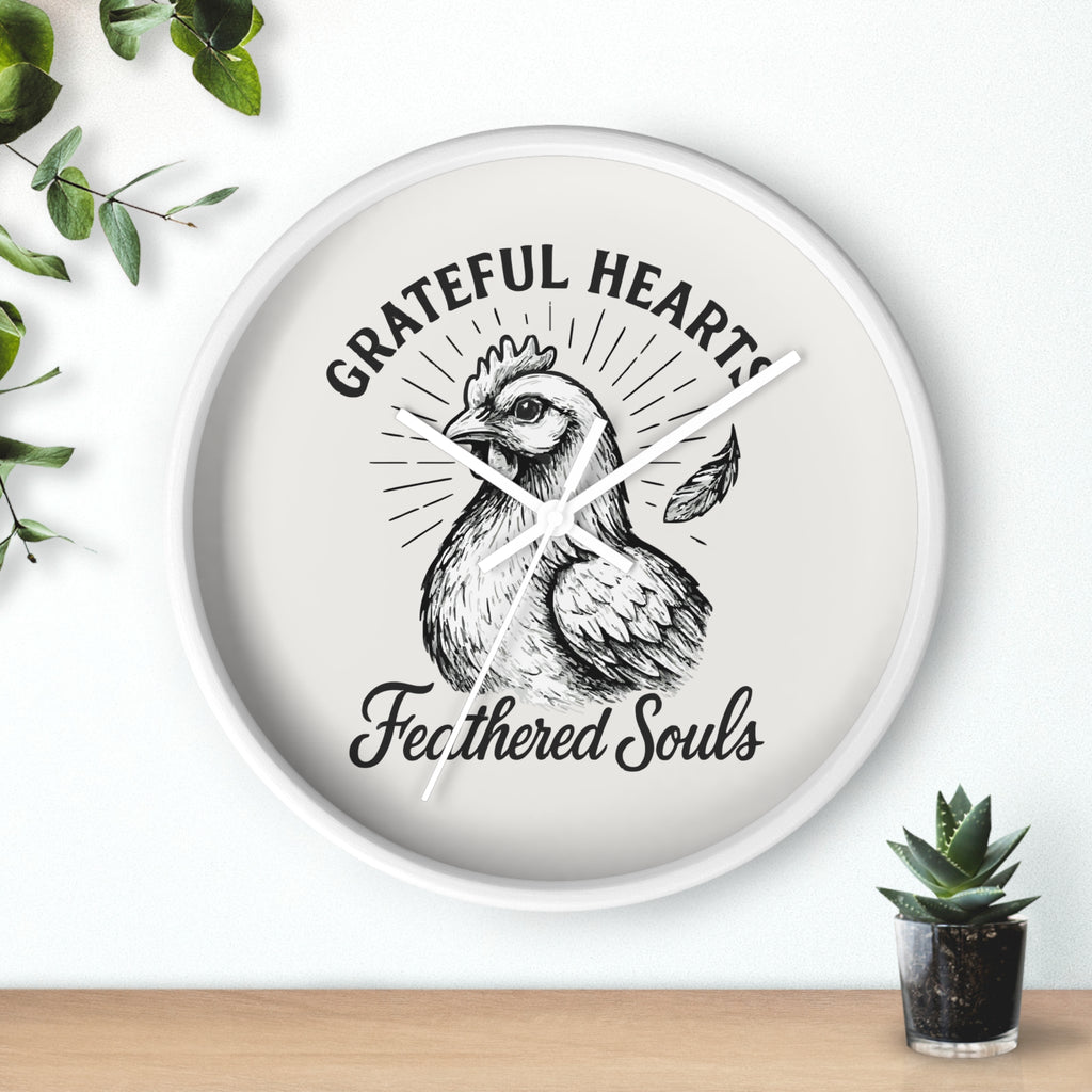 Grateful Hearts, Feathered Souls Rustic Farmhouse Wall Clock