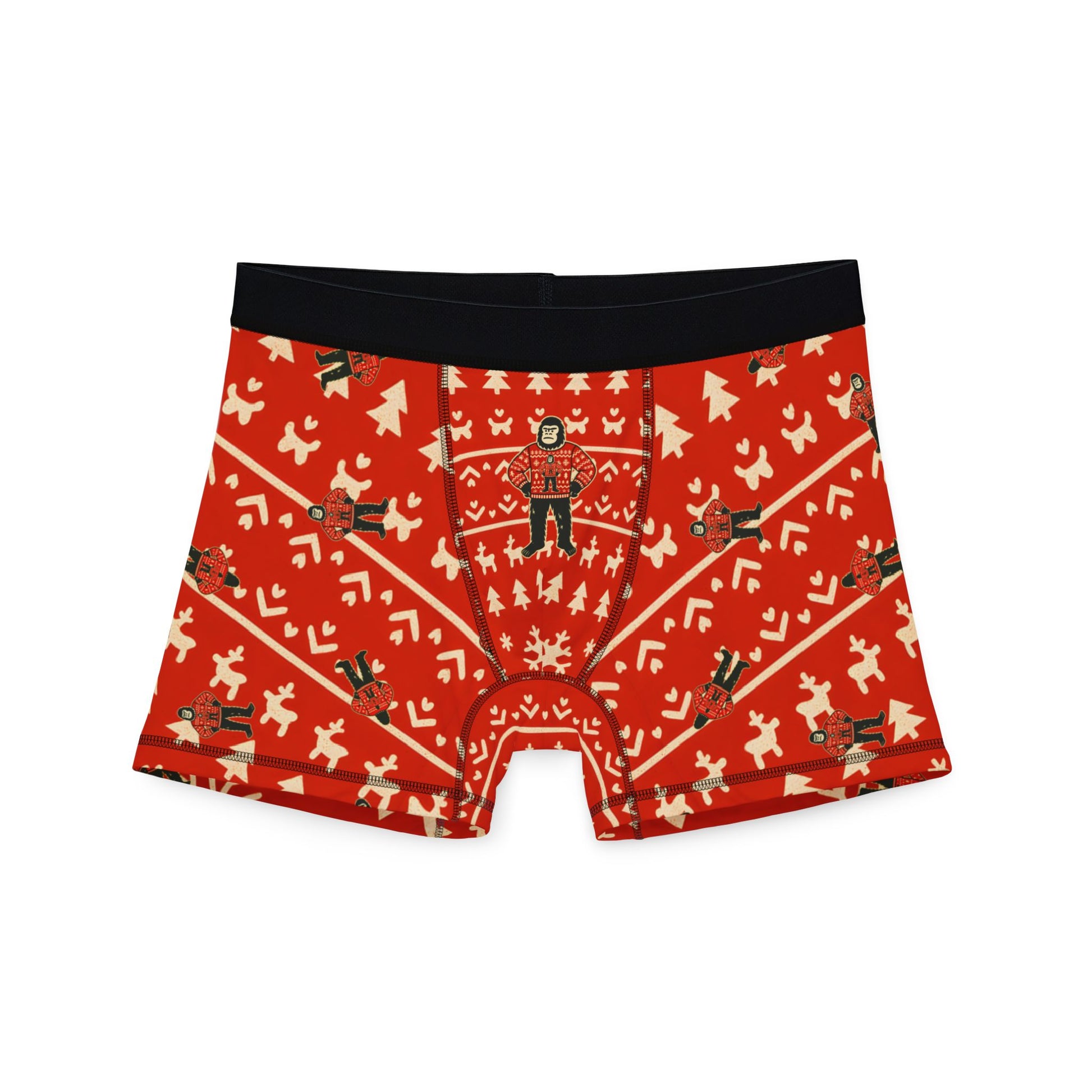 Bigfoots Ugly Christmas Sweater Festive Holiday Boxers for Men