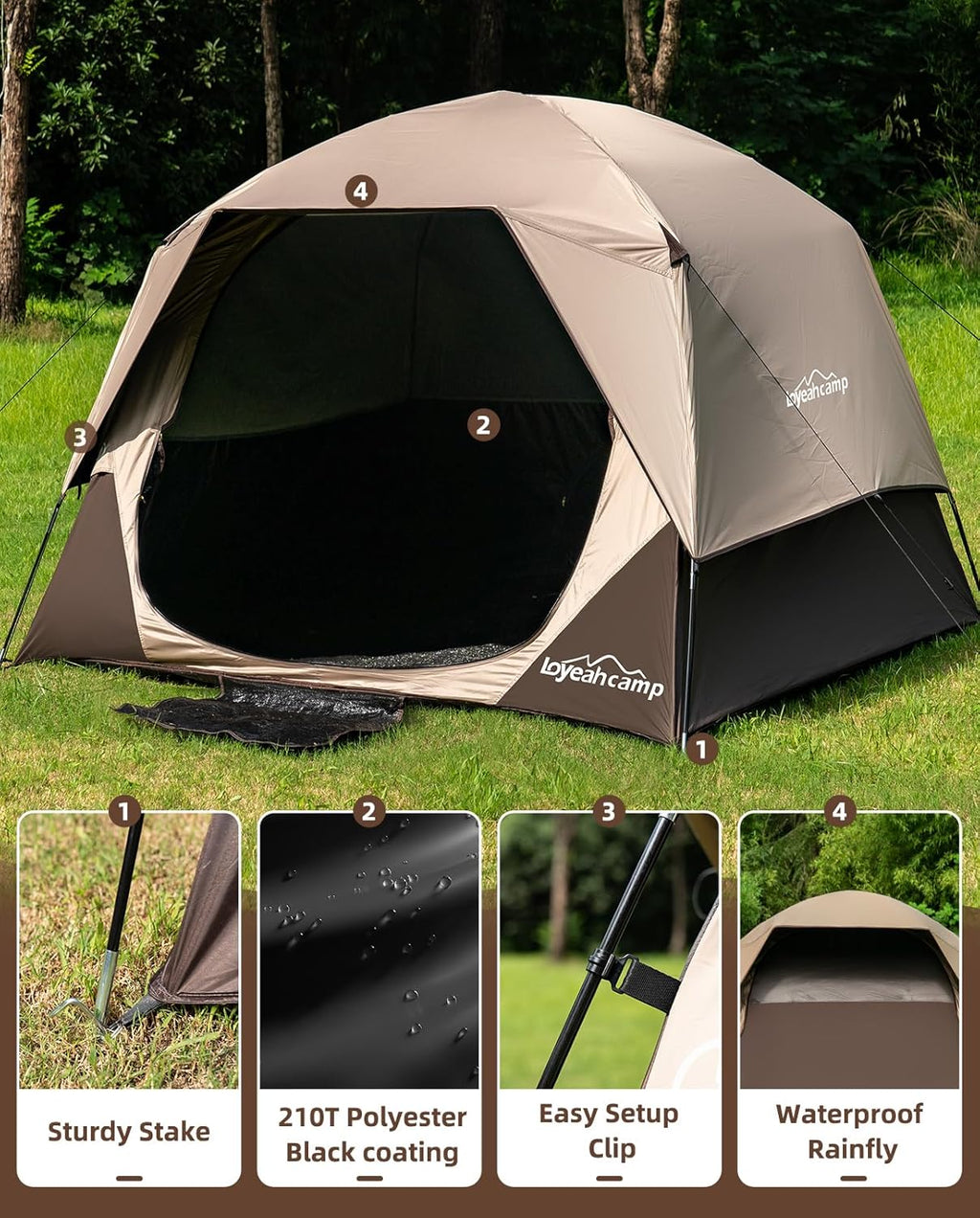 LOYEAHCAMP 4-Person Blackout Camping Tent