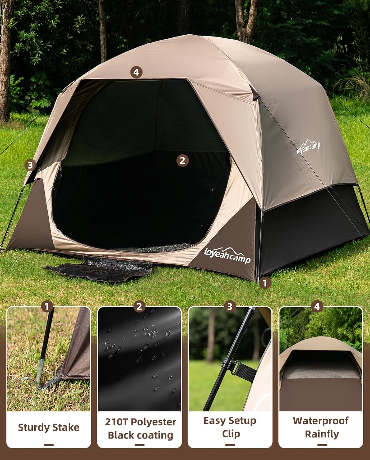 LOYEAHCAMP 4-Person Blackout Camping Tent