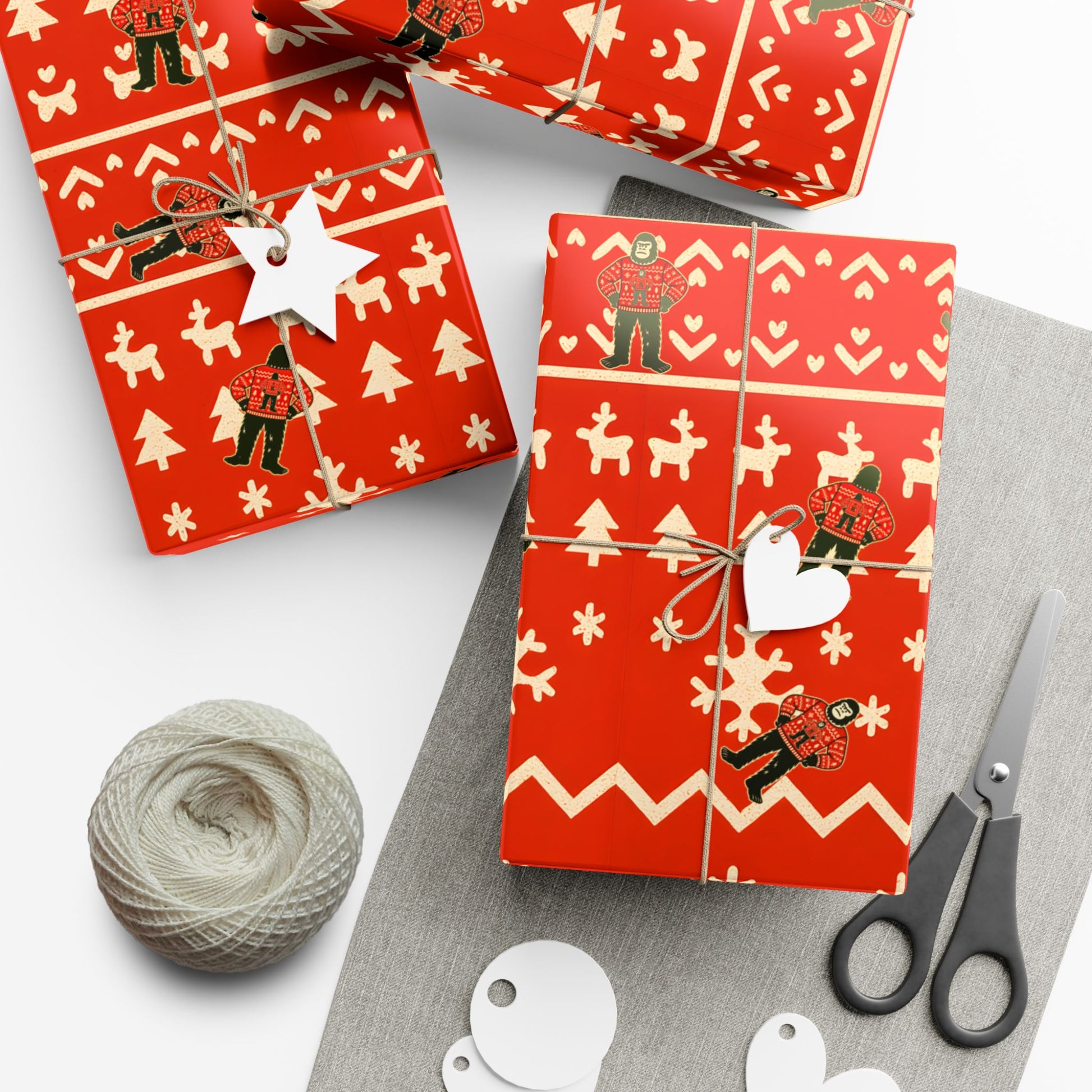 Bigfoots Ugly Christmas Sweater Festive Gift Wrap Paper