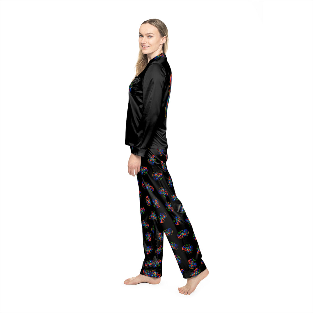 Born to Shine – Midnight Rooster Satin Pajama Set
