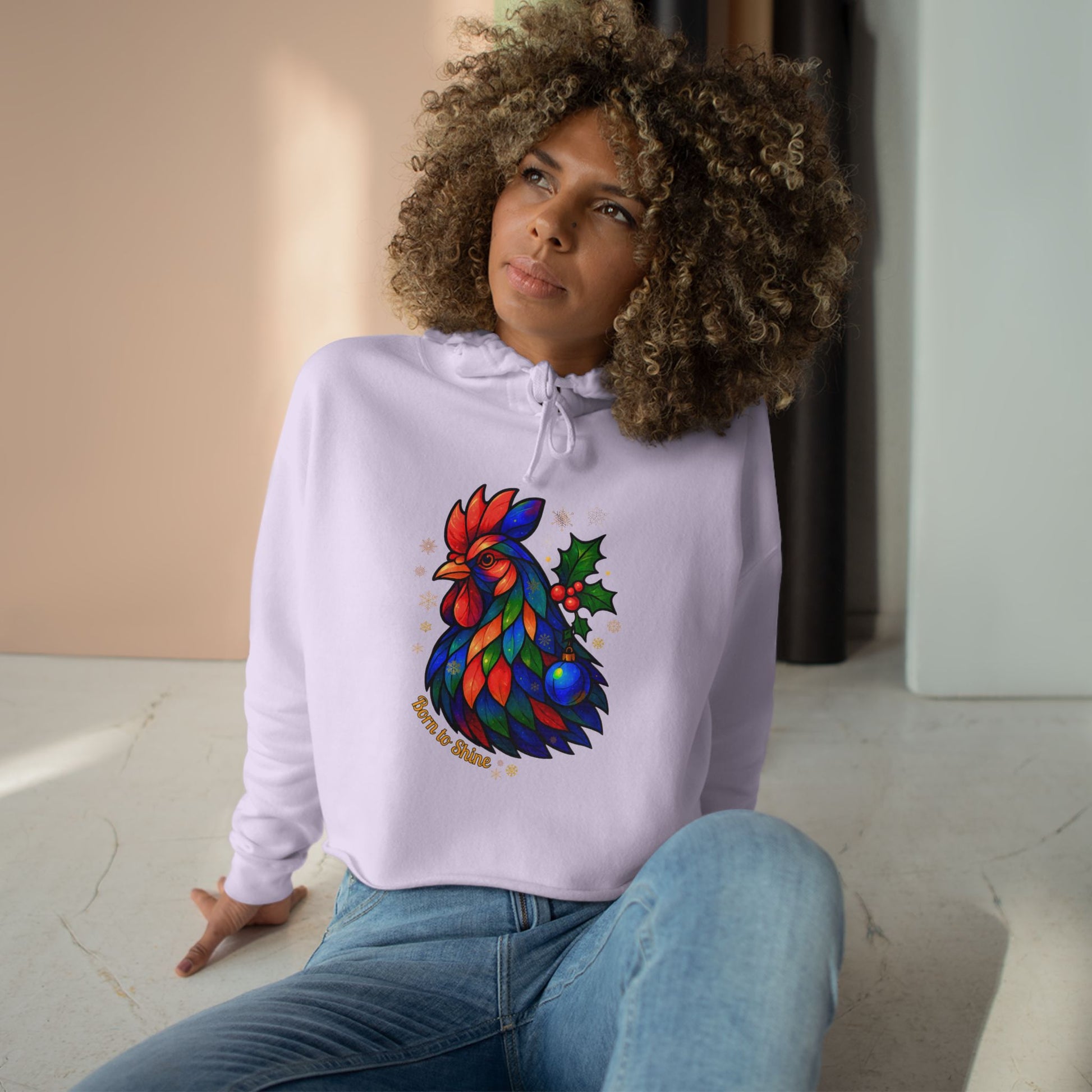 Born to Shine – Radiant Rooster Cropped Hoodie