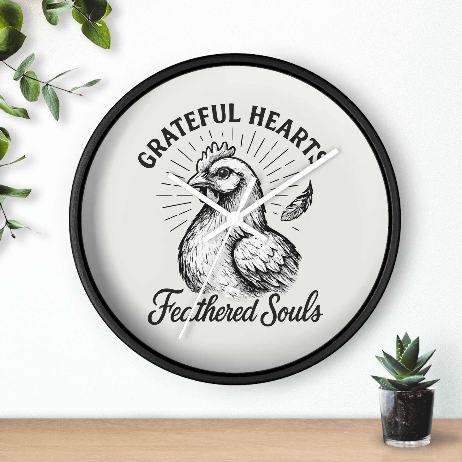 Grateful Hearts, Feathered Souls Rustic Farmhouse Wall Clock
