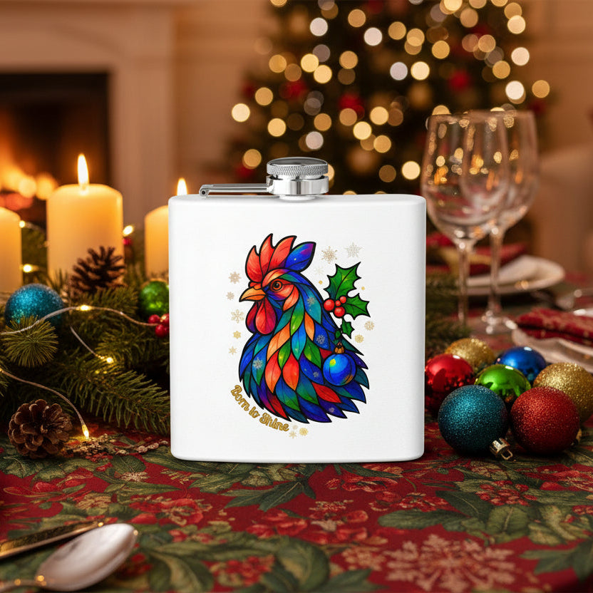 Born to Shine – Holiday Rooster Stainless Steel Flask
