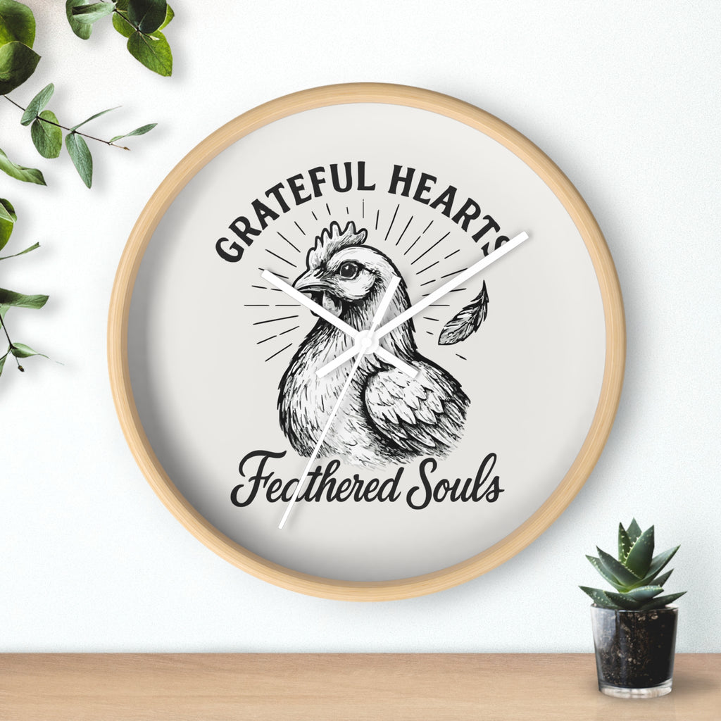Grateful Hearts, Feathered Souls Rustic Farmhouse Wall Clock