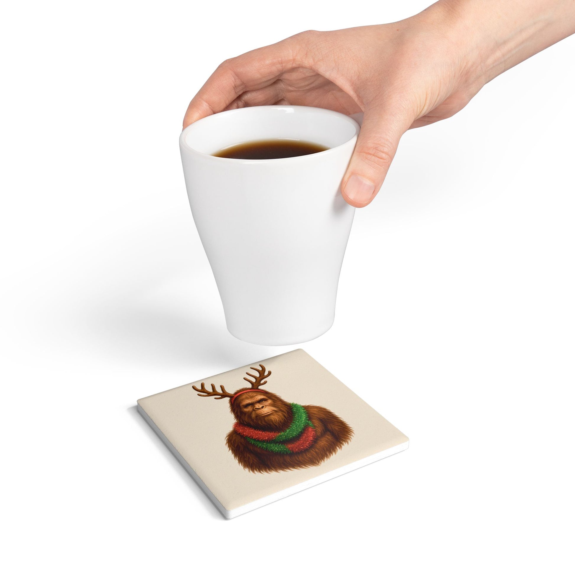 Reindeer Squatch – Holiday Ceramic Coaster Set