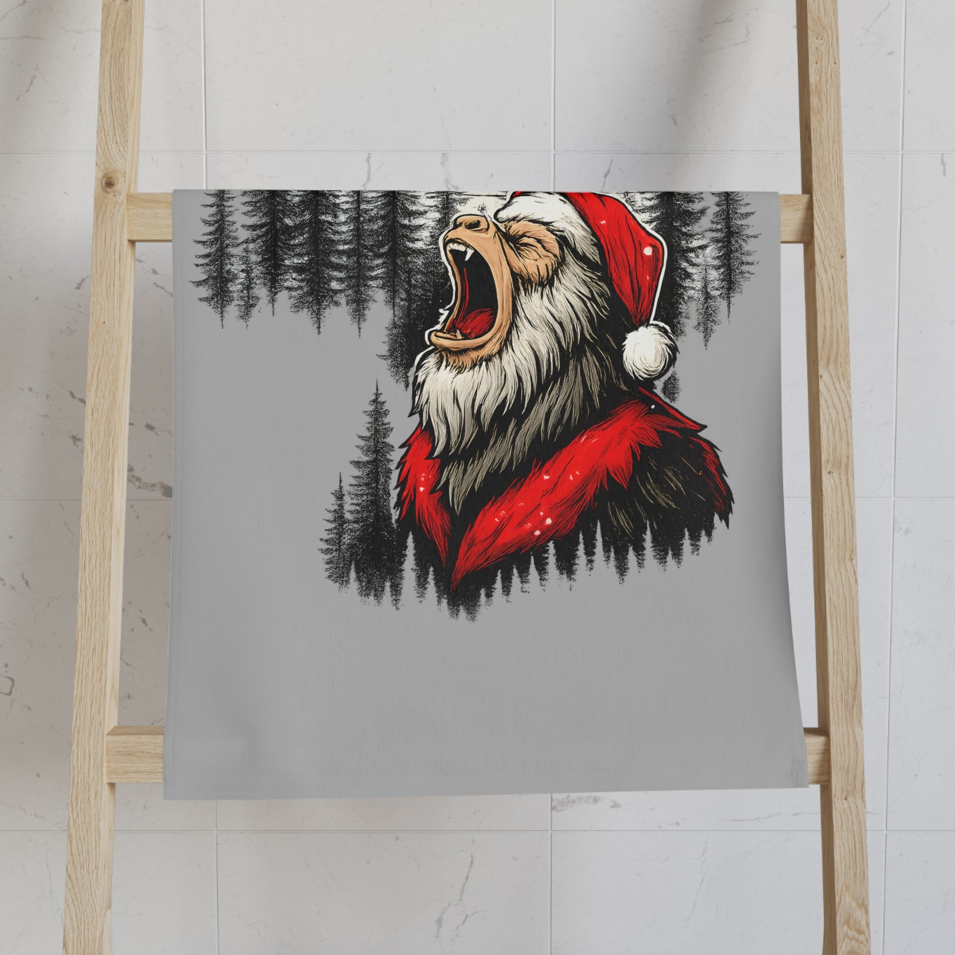 Silent Night, Squatch Night – Holiday Hand Towel  Description: