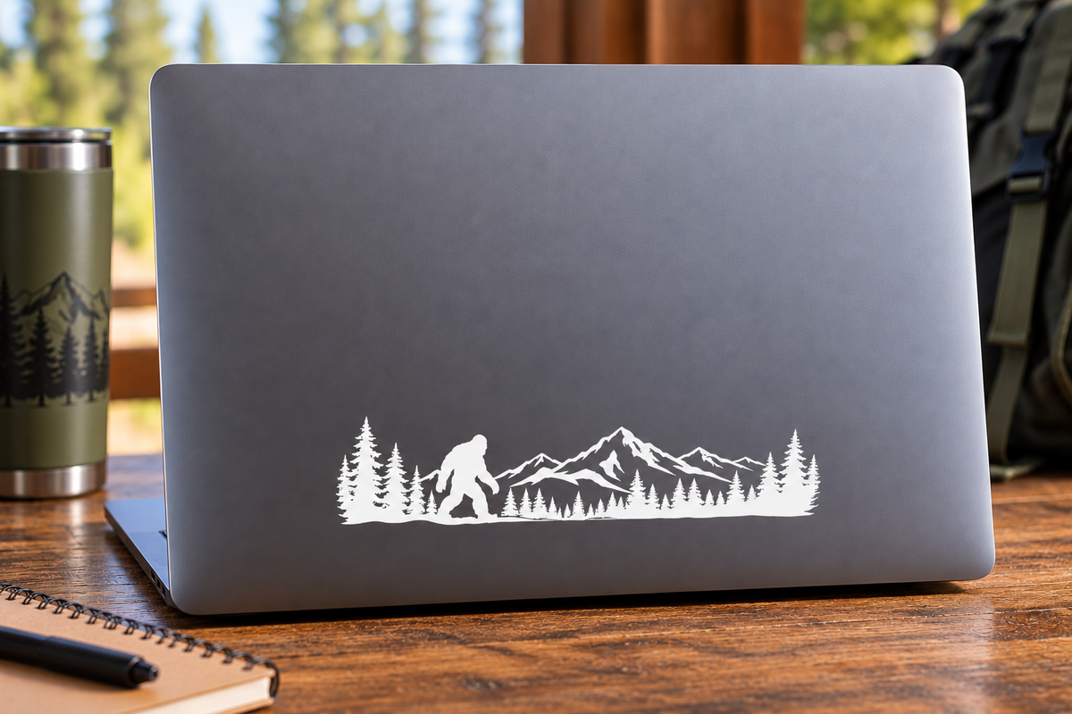 Bigfoot Mountain Wanderer | 11.5" White Permanent Vinyl Decal