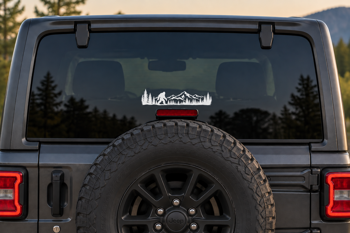 Bigfoot Mountain Wanderer | 11.5" White Permanent Vinyl Decal